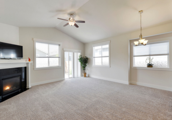 An expert carpet cleaning service has cleaned the interior of a residential living room.